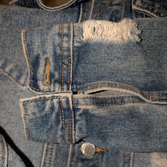 Wear Jeans Retro Long Sleeve Button Worn Broken In Frayed Hole Denim Jacket Coat - Picture 5 of 6
